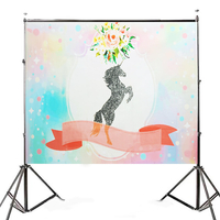 7x5ft argent licorne rose fleurs douche photographie toile de fond studio prop fond