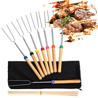 8 pièces bâtons de rôtissage télescopiques 12 "-32" bâtons de smore brochettes ensemble avec poignée en bois pour barbec