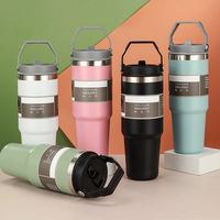 900ml Large Capacity Water Cup 304 Stainless Steel Car Insulated Cup with Straw and Handle Double Walled Travel Sports W