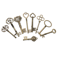 9pcs grand grand antique vtgold laiton clés de squelette beaucoup Cabinet Barrel Lock Keyfobs