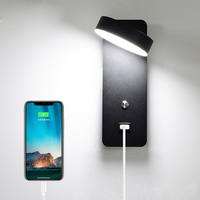 9W 350 ° lampes murales dintérieur à LED rotatives avec interrupteur USB Charge applique murale pour éclairage à la