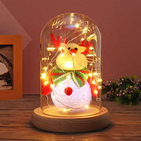 9x15cm verre Dome bocal cloche affichage cloche base en bois avec fée LED décorations lumineuses cadeau de noël