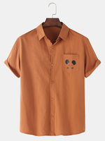 Abstrait Souris Imprimer Couleur Unie Poche Poche Bouton Up Coton Chemises À Manches Courtes