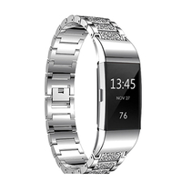 Acier inoxydable diamant de remplacement Remplacer le bracelet de montre Bande pour Fitbit Charge 2