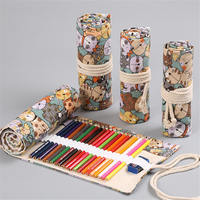 AINIBABY 24/36/48/72 couleurs ensemble de crayons de couleur hydrosolubles rétro mignon motif de chat sac à crayons inté
