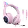 AKZ-023 Casque filaire oreille de chat USB 7.1 canaux son stéréo casque de jeu RVB lumineux monté sur la tête avec carte