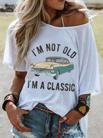 Alphabet Car Pattern Print Femmes Casual Blouse à manches courtes en vrac