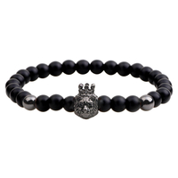 Ancien Agate noire perlée Bracelet Punk Lion Head Bracelet réglable pour les hommes
