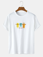 Animal mignon dessin animé motif lâche col rond T-shirts manches courtes