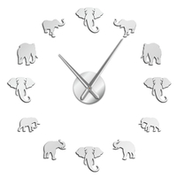Animaux de la jungle éléphant bricolage grande horloge murale décor à la maison design moderne effet miroir géant sans c