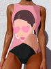 Anime Figure Print O-Neck One Pièce Maillot De Bain Minceur Sans Manches À Col Haut Pour Femmes