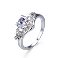 Anneaux de couronne de coeur de pêche géométrique Vintage anneaux de strass de gemme creuse bijoux Chic