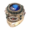 Anneaux de doigt strass bleu bohème Ethnique plaqué or rond anneau géométrique bijoux pour femmes