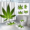 Antidérapant vert feuilles de chanvre motif rideaux de douche imperméable toilette Polyester couverture tapis ensemble s