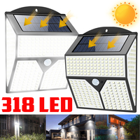 Applique murale de sécurité de jardin à capteur de mouvement infrarouge à lumière solaire 318LED pour patio extérieur