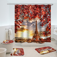 Arbre 3D et tour Eiffel crépuscule imprimé salle de bain imperméable rideau de douche tapis de bain antidérapant tapis p