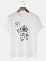 Astronaute mignon de bande dessinée à manches courtes T-shirts amples blancs