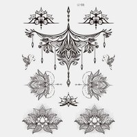 Autocollant de tatouage temporaire de fleur de Mandala de plume noire papier de transfert de tatouage de bras dart