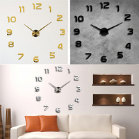 Autocollant mural bricolage 3D horloge grande surface miroir surface décor quartz