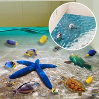 Autocollant mural créatif Étoile de mer Dauphin 3D Océan Plage Autocollants de sol Décalque mural amovible