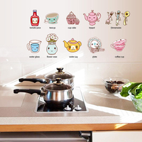 Autocollant mural de cuisine de dessin animé autocollants décoratifs de cuisine amovibles de cuisine amovible autocollan