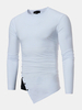 Autumn Concise Bumped Irregular Hem T-shirt Mens Casual Stiching boutons de couleur à manches longues