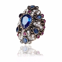 Bague de luxe Colorful Goutte deau cristal géométrique plaqué or anneaux bijoux ethniques pour les femmes