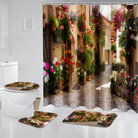 Bain imperméable fleur jardin rideau de douche salle de bain siège de toilette tapis