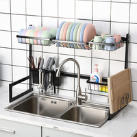 Bakeey 26/34in égouttoir de cuisine égouttoir de cuisine sur évier organisateur étagère de rangement en acier inoxydable