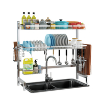 Bakeey Double Couche Cadre Principal 92cm Acier Inoxydable Couleur Originale Épais Évier Rack Acier Inoxydable Cuisine R