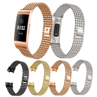 Bakeey Montre en acier inoxydable massif à cinq perles Bande pour Fitbit charge 3 Montre intelligente