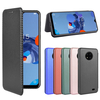 Bakeey pour Oukitel C19 étui en Fiber de carbone motif à rabat avec fente pour carte support en cuir PU antichoc étui de
