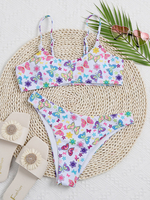 Bikini de maillot de bain de plage sans manches à imprimé floral papillon