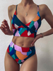 Bikini taille haute imprimé géométrique femme bretelles spaghetti maillots de bain