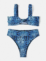 Bikinis taille haute à bretelles larges à imprimé léopard pour femmes