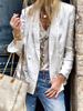 Blazer à manches longues pour femmes,  bouton de couleur unie,  imprimé léopard,  décoration de poche européenne