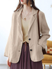 Blazer décontracté daffaires à revers 100 % coton avec poches avant pour femme