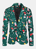 Blazer élégant à boutonnage simple en coton à imprimé élément de Noël pour homme