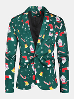 Blazer élégant à boutonnage simple en coton à imprimé élément de Noël pour homme