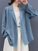 Blazer uni à manches longues et revers croisés pour femme