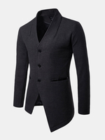 Blazers de trench-coat à col en V de couleur unie de style britannique irrégulier pour hommes