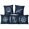 Bleu Boussole Nautique Marine Style Taie doreiller En Lin Méditerranée Canapé Housse de Coussin Textile de Maison
