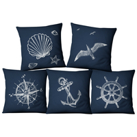 Bleu Boussole Nautique Marine Style Taie doreiller En Lin Méditerranée Canapé Housse de Coussin Textile de Maison