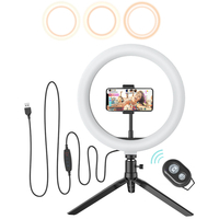 BlitzWolf BW-SL3 10 pouces Anneau lumineux LED avec trépied et support de téléphone Kit de maquillage de bureau à intens