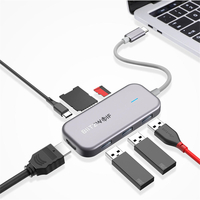 BlitzWolf® BW-TH5 7 en 1 Hub de données USB-C avec lecteur de carte TF USB 3.0 à 3 ports USB-C PD de charge 4K Display H