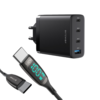 BlitzWolf® BW-S23 Chargeur mural GaN 100 W 4 ports avec BW-TC23 100 W 5A LED Écran Type-C à Type-C Câble de 1, 8 m de lon