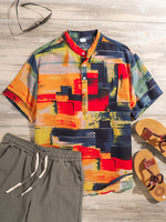 Blocs de couleur pour hommes peignant des chemises Henley dimpression décontractée dété