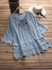 Blouse à manches 3/4 en dentelle creuse avec patchwork
