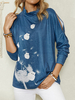 Blouse à manches longues à épaules dénudées et imprimé fleur de chat