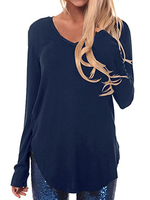 Blouse ample unie à manches longues et col en V